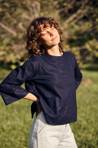 The Painters Blouse - navy hemp/cotton.