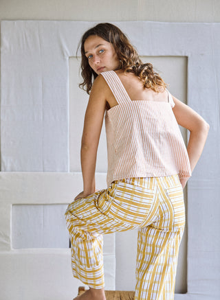 The Box Cami - pink and guava stripe cotton hand-woven khadi.