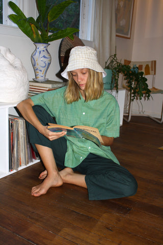 The human shirt - Tennis green grid in silk/linen blends of hand-woven khadi