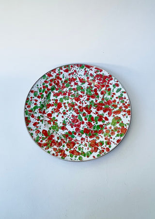 Enamelware dinner plates - red and green splatter