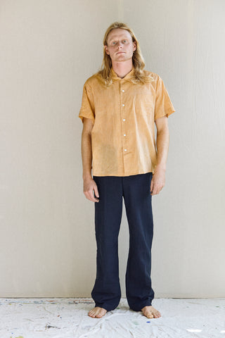 The human shirt - apricot stripe in silk/linen blends of hand-woven khadi