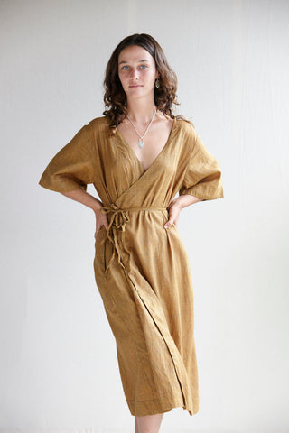 The Robe Dress - molasses hand-woven silk khadi.