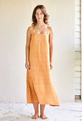 The Pina Dress - hand woven khadi in Apricot silk.