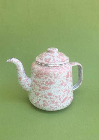 Enamelware marbled tea pot - pink